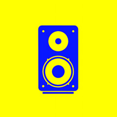 neon isolated blue and yellow monitor speaker box icon logo