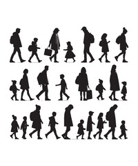 Happy family Illustrations Silhouette set. Silhouettes on isolated background.