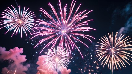Fototapeta premium Radiantly Colored Fireworks on a Dark Backdrop
