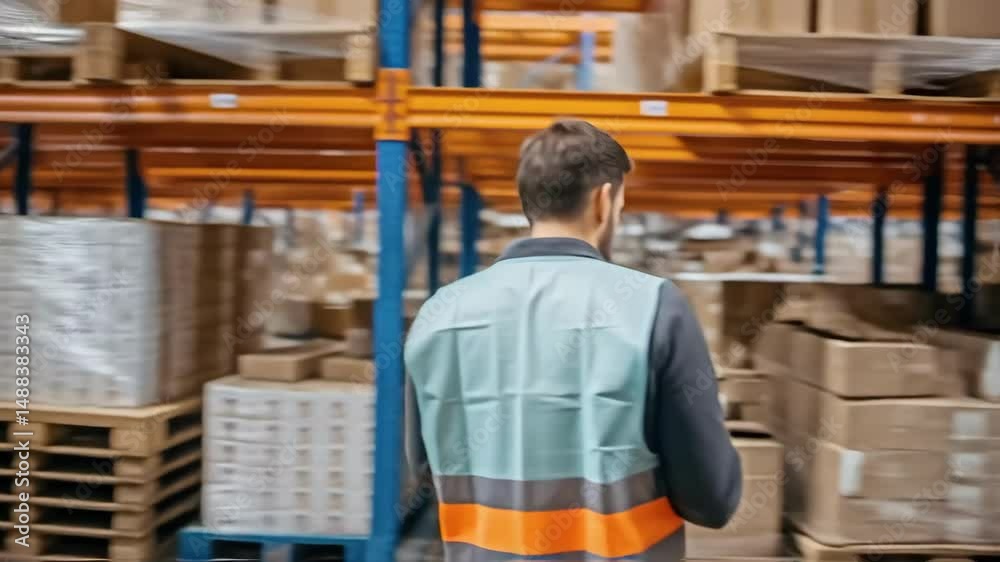 Poster warehouse worker scanning packages with barcode scanner