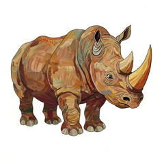 Fototapeta premium Illustration of a Rhino with Textured Brush Strokes on White Background