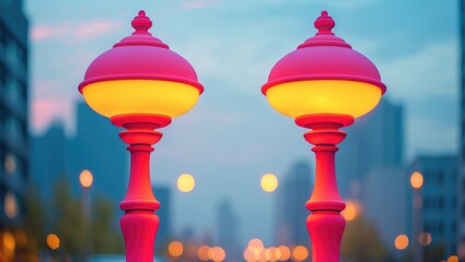 Image of two lifelike street lamps depicted in a cartoonish manner.
