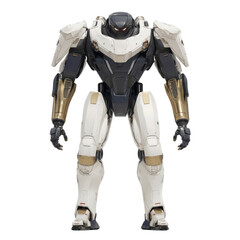 Fototapeta premium Powerful Futuristic Mech Robot, White and Gold Armor, 3D Render