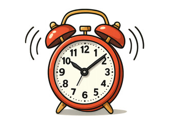 Red alarm clock ringing loudly on a transparent background, perfect for projects related to time management, deadlines, or waking up