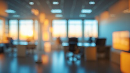 Beautiful Abstract Blurred Office Interior at Night