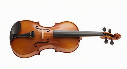Richly varnished violin rests elegantly against white background. AI Generated