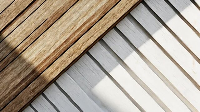 Wood Texture Contrast: A close-up shot showcasing the textural contrast between light and dark wood panels, arranged in a dynamic diagonal pattern.