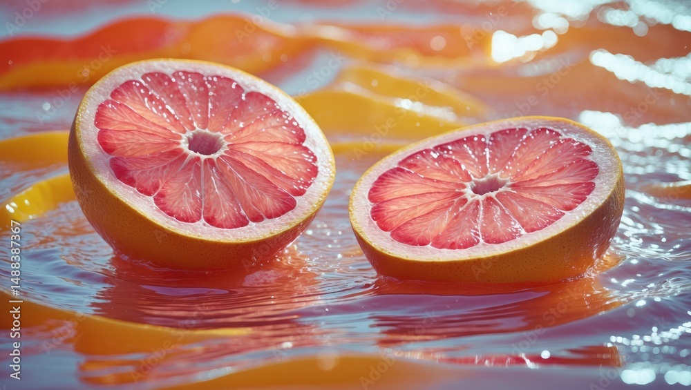 Poster raw fresh grapefruit texture with fresh water and waves. minimal trend concept.