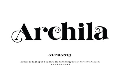 Archila is Elegant awesome alphabet letters font and number. unique serif font. Classic Lettering Minimal Fashion Designs. Typography fonts regular uppercase and lowercase. vector illustration