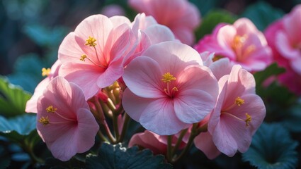 Obraz premium Summer Garden Beauty: Begonia Flowering Plant with Pink and Red Petals in Natural Background