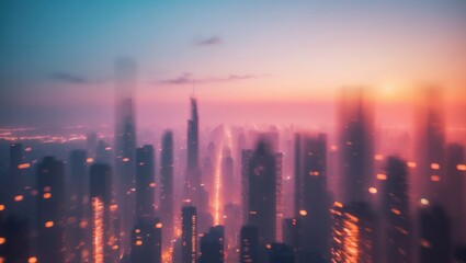 Panoramic view of a construction building against a blurred night sky with lens flare effect.