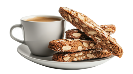 Cup of Coffee with Almond Biscotti on Plate

