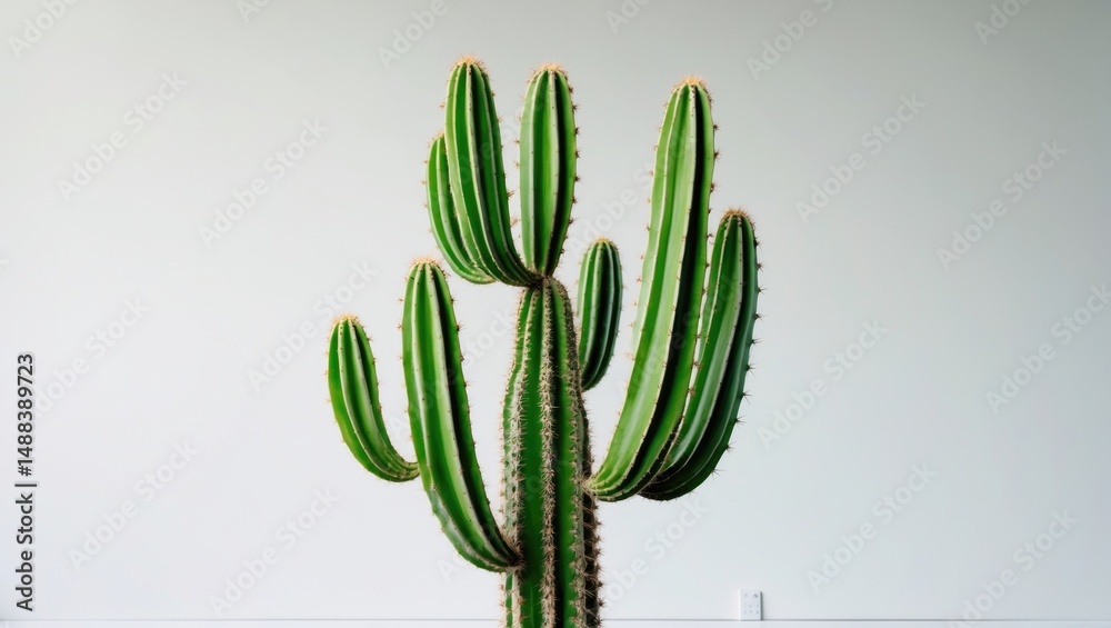 Poster detailed view of a cactus's spines and needles on a plain background