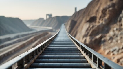 Fototapeta premium Idle conveyor belt positioned at a mining location.