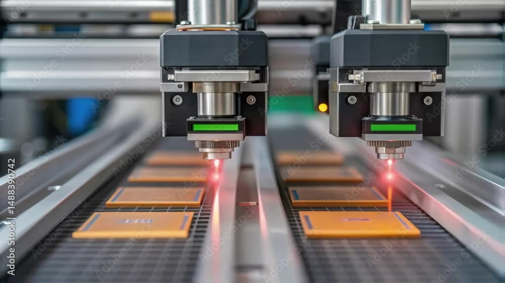 Aufkleber Automated machine engraving circuit boards with laser in factory