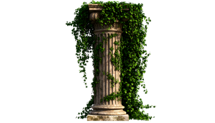 Ivy-Covered Classical Column: 3D Render for Design isolated on transparent background
