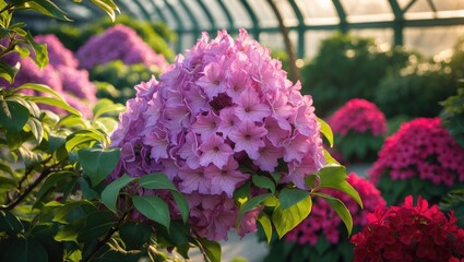 Stunning lilac azalea flowers in the greenhouse.
