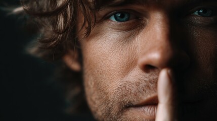 Silent moment captured with a thoughtful man in close-up