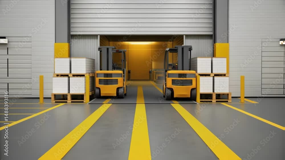 Aufkleber forklifts loading and unloading goods in warehouse