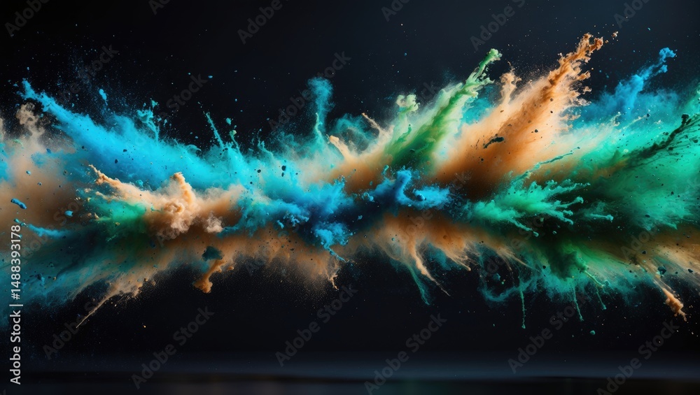 Aufkleber a vibrant explosion of colorful dust set against a dark backdrop.