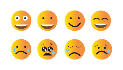 set of smileys with faces, sad and smile emoji set
