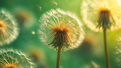 Obraz premium Closeup of soft dandelion flowers, abstract nature backdrop