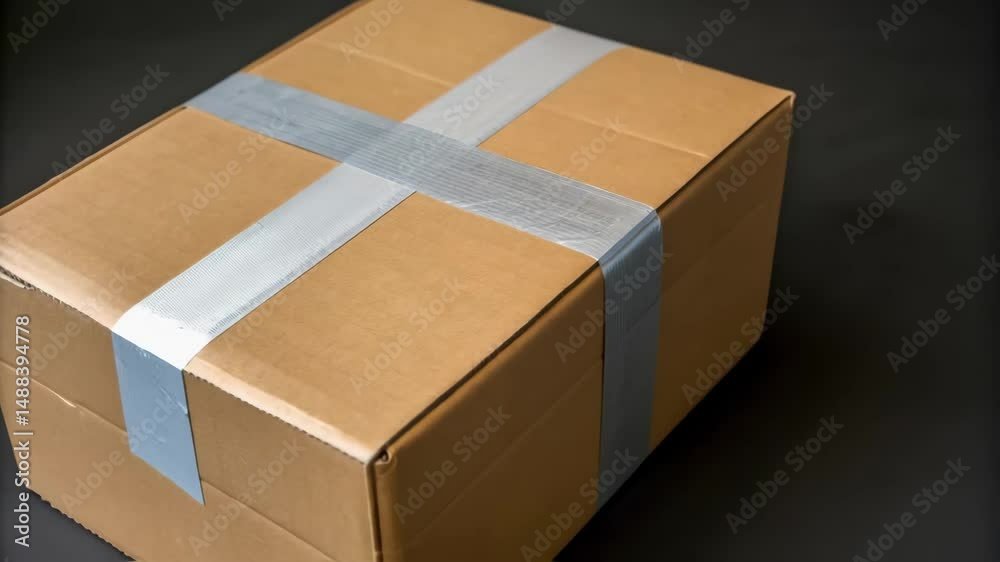 Poster Cardboard box rotating on black background