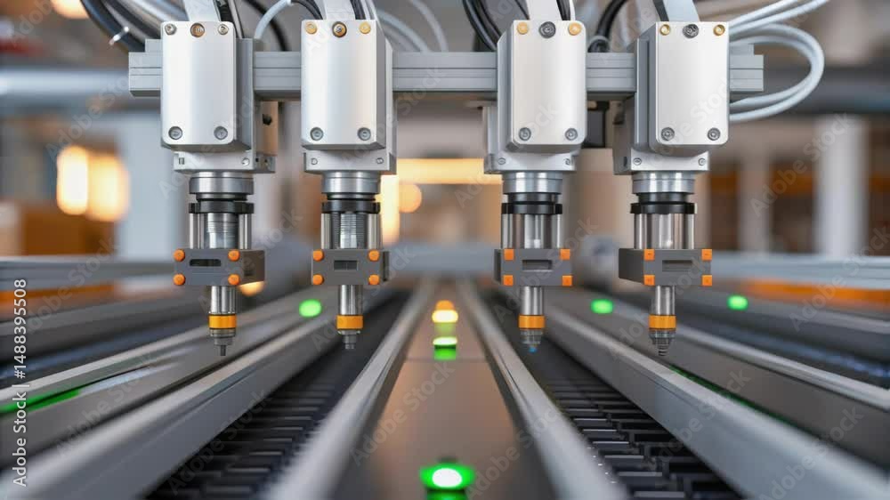 Aufkleber robotic arms working on assembly line in modern factory