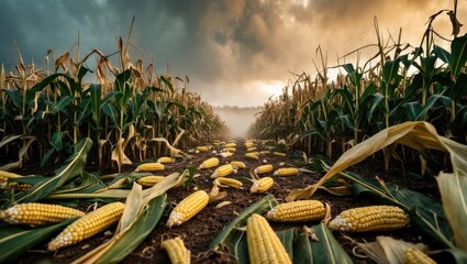 cornfield experiencing significant hail destruction