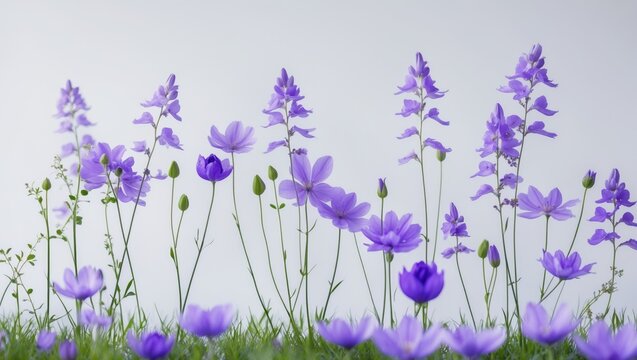 Delicate purple wildflowers against a white backdrop.