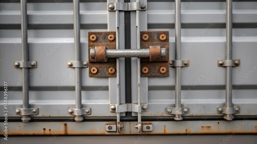 Poster Rusty locking bars securing intermodal container doors