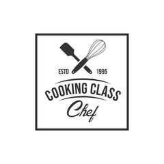 Crossed spatula with whisk  for vintage cooking culinary logo design