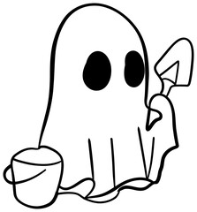 Cartoon Ghost Holding Bucket and Spade Sticker