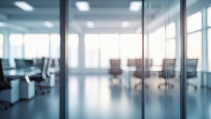 Interior of a business office featuring large windows