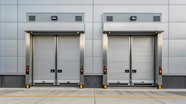 Loading docks with closed shutter doors at modern warehouse