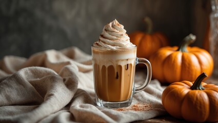 Frozen Pumpkin Spice Latte Featuring Whipped Cream and Fall Flavors
