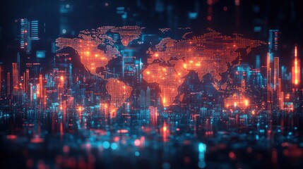 Global city network, digital world map