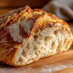 Freshly baked artisan bread on wooden cutting board