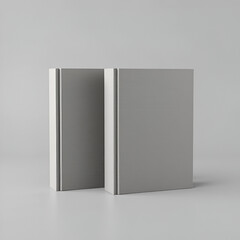 2 hardcover realistic square book mockups. 3d realistic render of hard cover book mockup. Books standing on isolated gray background.