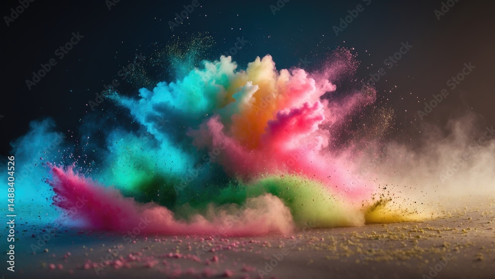 Aufkleber color powder eruption with a solitary cloud on a dark backdrop, capturing splashes of color dust par