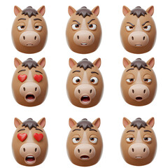 Horse face expressions collection 3 d render design elements
