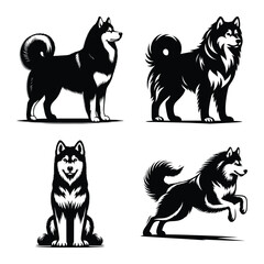 Different siberian husky dog set bundle vector illustration isolated on white background
