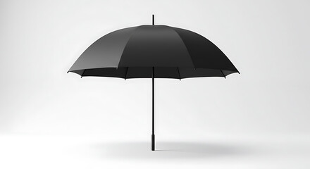 Elegant Black Umbrella Open Isolated Still Life on White Background for Weather Protection