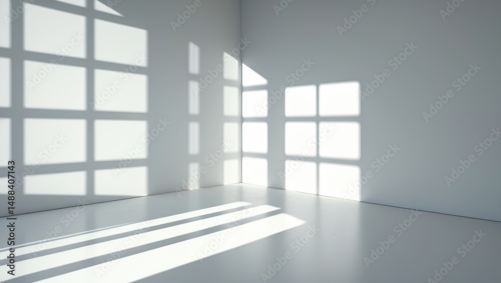 Poster Light Reflection and Shadows on White Wall Background, Overlay Effect of Sunshine and Shadows for Mockup and Backdrop Design