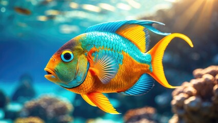 A colorful parrot fish swimming in the waters of Eilat