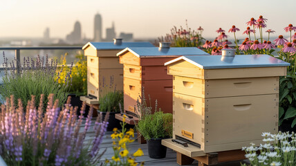 Rooftop beekeeping urban honey harvest cityscape