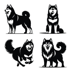 Different siberian husky dog set bundle vector illustration isolated on white background