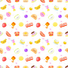 Cute Kawaii Breakfast food Seamless Pattern 