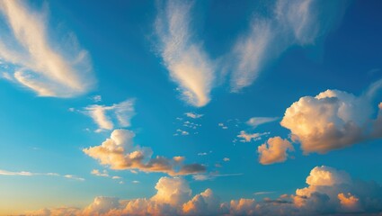 Clusters of scattered clouds in a blue sky