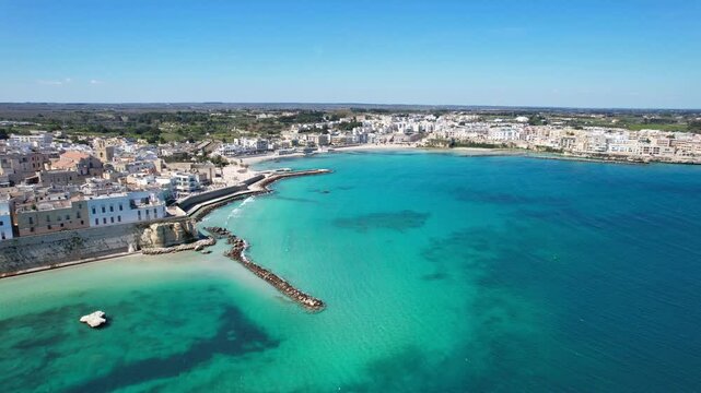 Otranto - Italy, Apulia - Aerial view of the bay towards the city